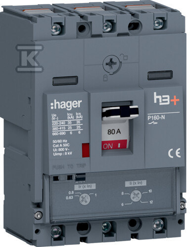 Wyłącznik mocy h3+ P160 3P 80A 25kA TM HHS080DC