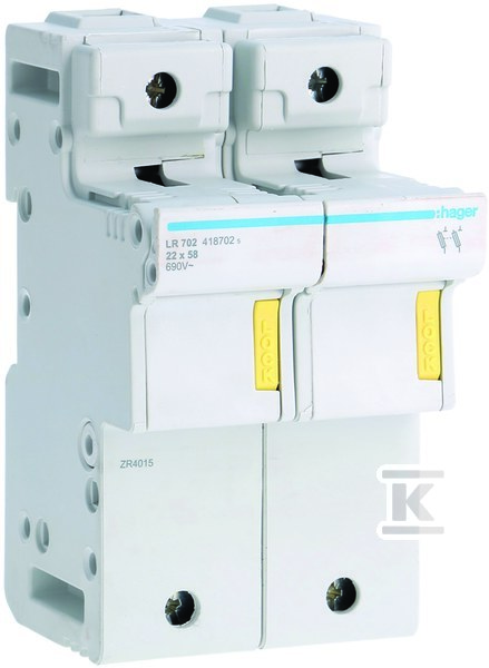 Podstawa bezpiecznikowa modułowa 2P do wkładki bezpiecznikowej cylindrycznej L58 22×58 mm 125A 690VAC LR702