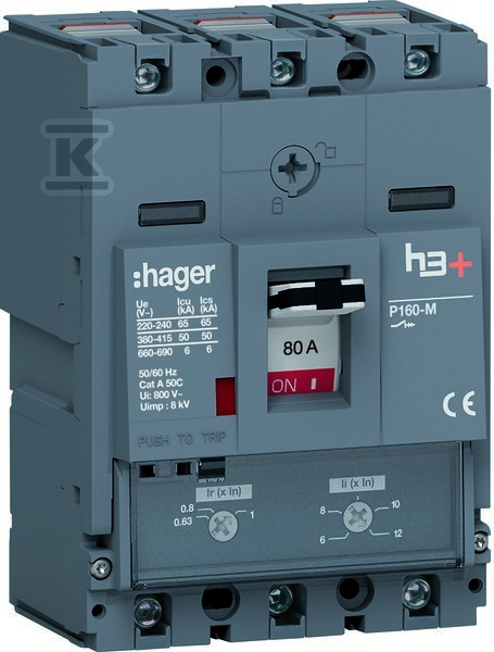 Wyłącznik mocy h3+ P160 3P 80A 50kA TM HMS080DC