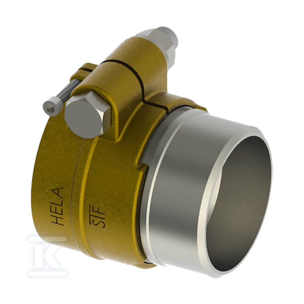 Złączka mosiężna przejściowa do wspawania HELA-L 140×12.7mm-139/123mm (Dz/Dw części do wspawania) PN6, do rur preizolowanych Pex/PE, oznaczenie: L 140 139,7-6 70614000100T