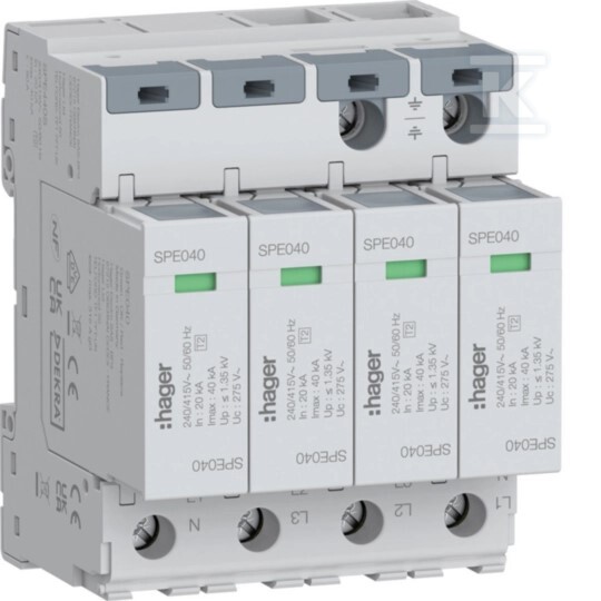 SPD Ogranicznik przepięć T2 4P 4+0 sieć TN-S In=20kA Imax =40kA Up?1,35kV SPE440S