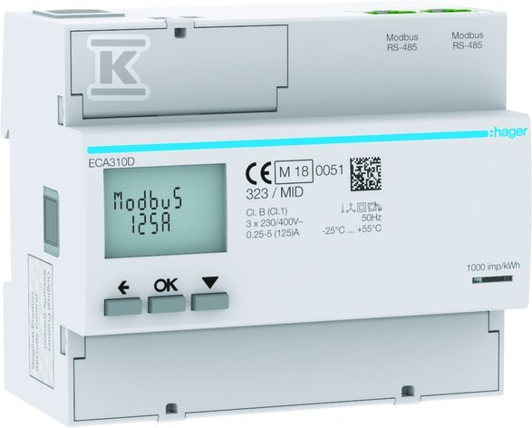 Licznik energii elektrycznej 3-fazowy, 125A 6M, AGARDIO, MID ECA310D