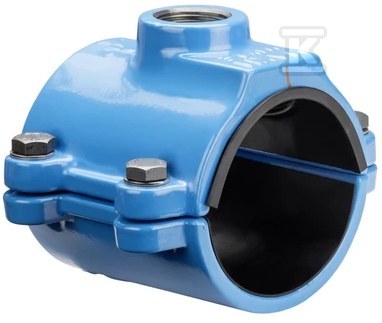 Opaska do nawiercania z gwintem wewnętrznym HAKU, DN110xGW 1 1/4″, PN16, do wody i kanalizacji, do rur PE i PVC, korpus GJS-żeliwo sferoidalne (seria 5250) 5003472