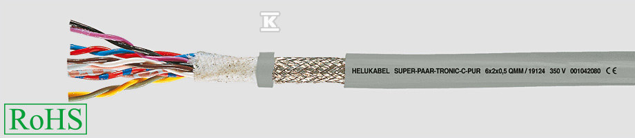 Przewód bezhalogenowy do prowadników kablowych, parowany, ekranowany SUPER-PAAR-TRONIC-C-PUR® 10x2x0,5 mm2 szary, żyły kolorowe wg DIN 47100 19126