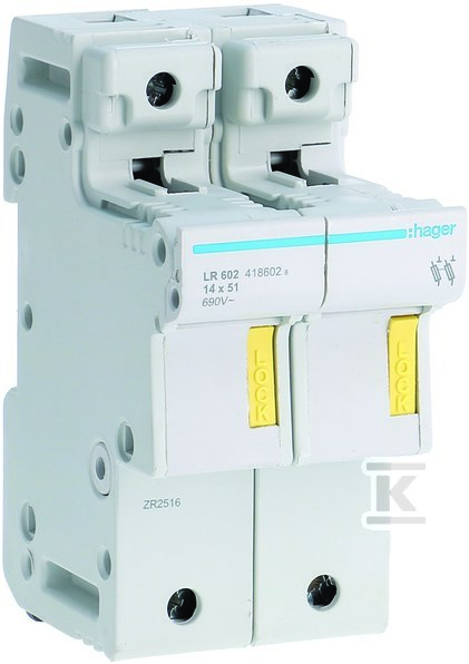 Podstawa bezpiecznikowa modułowa 2P do wkładki bezpiecznikowej cylindrycznej L51 14×51 mm 50A 690VAC LR602