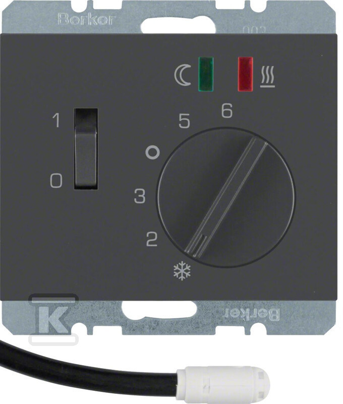 Regulator temperatury podłogowy ze stykiem zwiernym, elementem centralnym, LED, antracyt, K.1 20347106