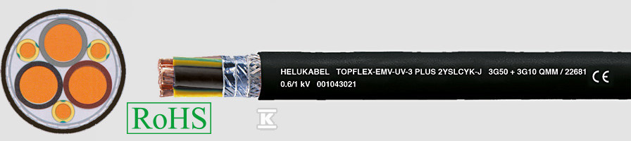 Przewód PVC do falowników TOPFLEX®-EMV-UV-3-PLUS-2YSLCYK-J 3×1,5+3G0,25 mm2 czarny, żyły kolorowe wg DIN VDE 0293-308 22673