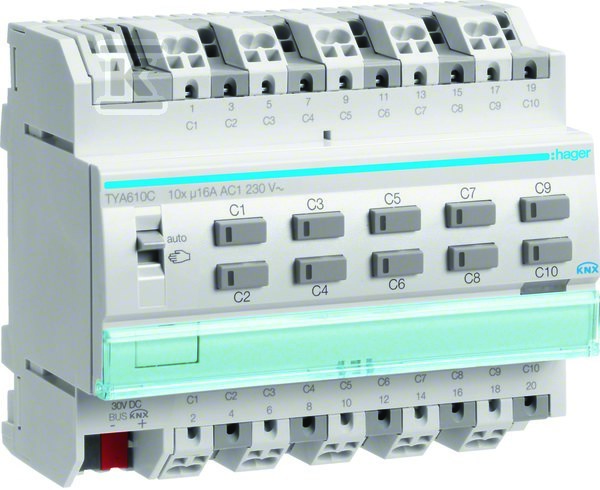 Sterownik załączający / żaluzjowy 16 A, 10-/5-krotny, 6 mod, KNX TYA610C