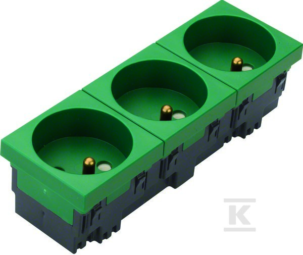 Gniazdo 2P+Z 33° 3-krotne 45×45 mm bezhalogenowe zielone, TEHALIT.GB-EG EER3336029