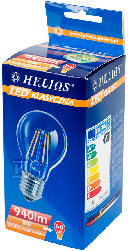 Żarówka LED FILAMENT klasyczna 230V 8W E27 A60CL 2700K LED-2749