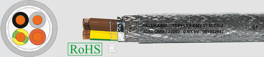 Przewód PVC do falowników TOPFLEX®-EMV-2YSLCY-J 4G120 mm2 przezroczysty, żyły kolorowe wg DIN VDE 0293-308 22095