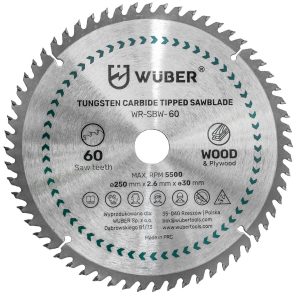 Tarcza do drewna widiowa 250×30 mm 60 zębów WUBER
