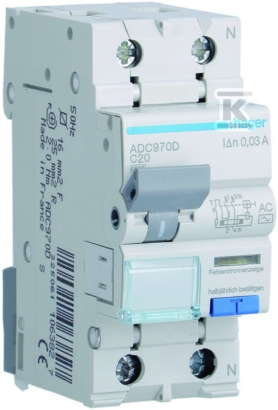Wyłącznik różnicowoprądowy z członem nadprądowym 1P+N 6kA C 20A/30mA Typ AC ADC970D