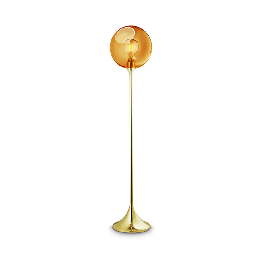 Lampa podłogowa BALLROOM bursztynowy ze złotą podstawą