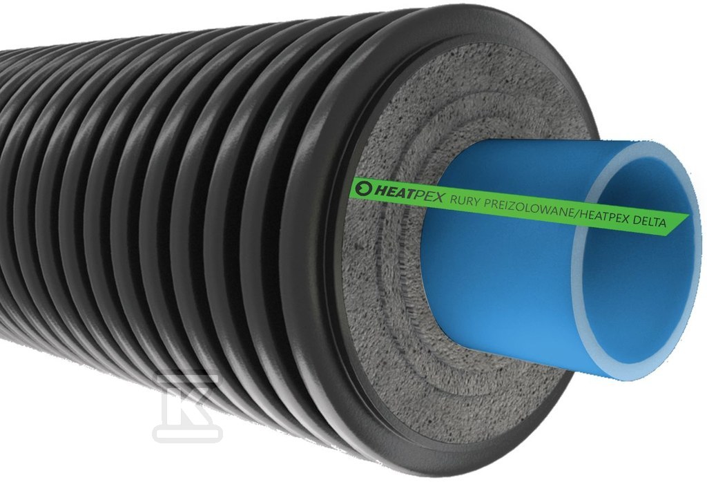 Rura preizolowana pojedyncza DELTA PE 32×110, PN16, do instalacji wodociągowej, izolacja cieplna z pianki PE, karbowany płaszcz zewnętrzny HDPE 72111003200W
