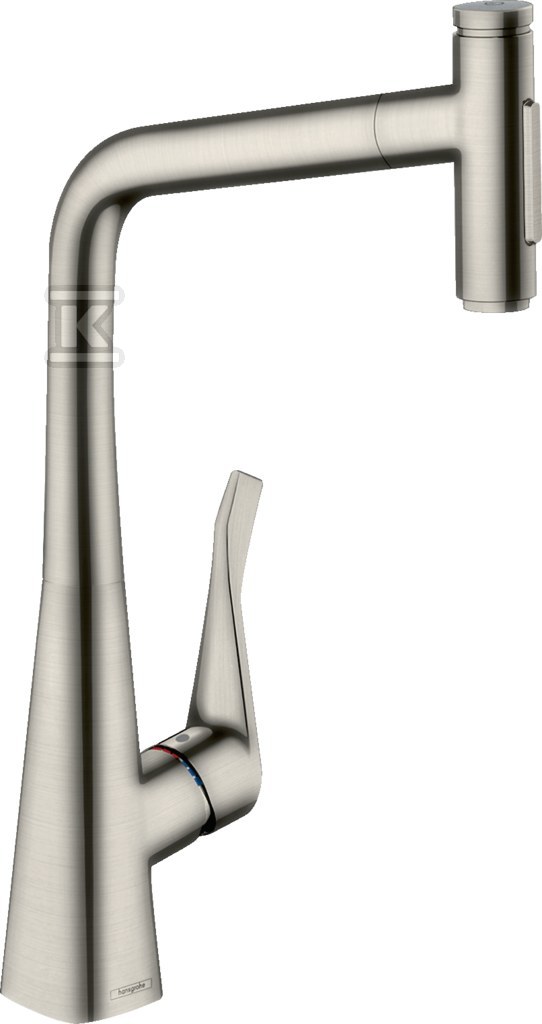 Bateria zlewozmywakowa Metris Select M71 jednouchwytowa 320, wyciągana wylewka, 2jet, sBox stal szlachetna 73816800