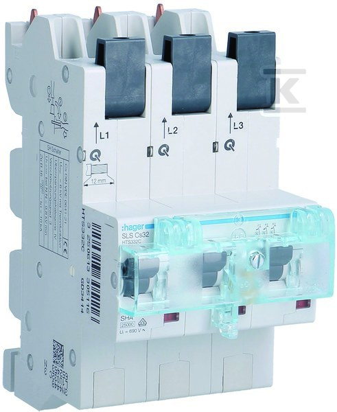 Wyłącznik nadprądowy selektywny 3P, Cs, 32 A, szyny Cu 40-12×5/10 mm HTS332C