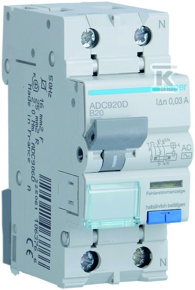 Wyłącznik różnicowoprądowy z członem nadprądowym 1P+N 6kA B 20A/30mA Typ AC ADC920D