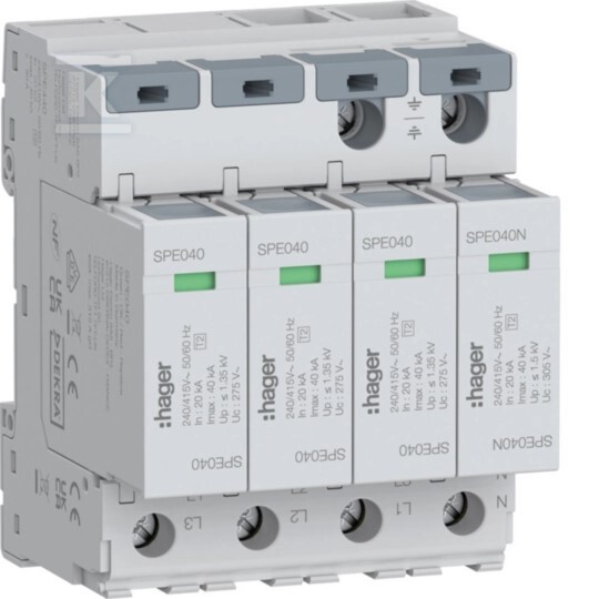 SPD Ogranicznik przepięć T2 4P 3+1 sieć TN-S/TT In=20kA Up?1,35kV SPE440