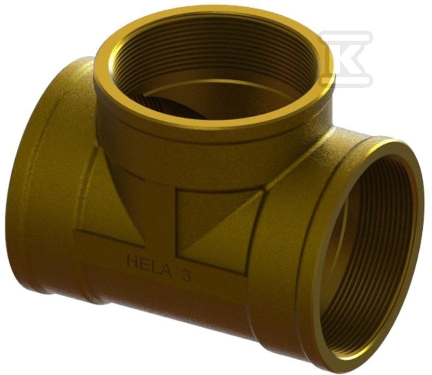 Trójnik mosiężny HELA-T 125×125/90 GW 5″ PN10, do rur preizolowanych Pex/PE, oznaczenie: T 125 61112500500T