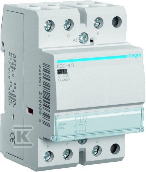 Stycznik 230VAC 3NO 63A AC-7a/b ESC363