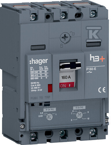 Wyłącznik mocy h3+ P160 3P 160A 70kA TM HES160DC