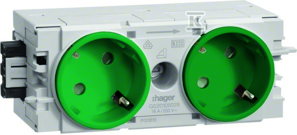 Gniazdo SCHUKO 2-krotne 45° WAGO C-profil zielony, TEHALIT.WA GS20106029