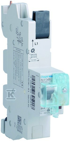 Wyłącznik nadprądowy selektywny 1P, Cs, 20 A, szyny Cu 40-12×5/10 mm HTS120C