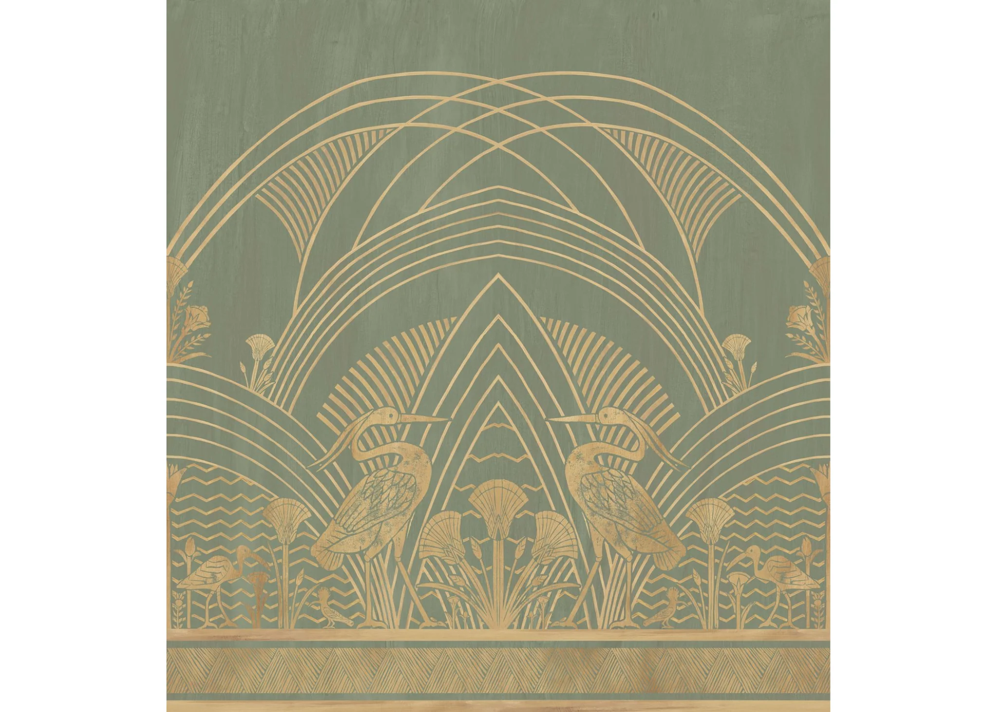 Mural w stylu art déco ELEPHANTINE zielony ze złotym