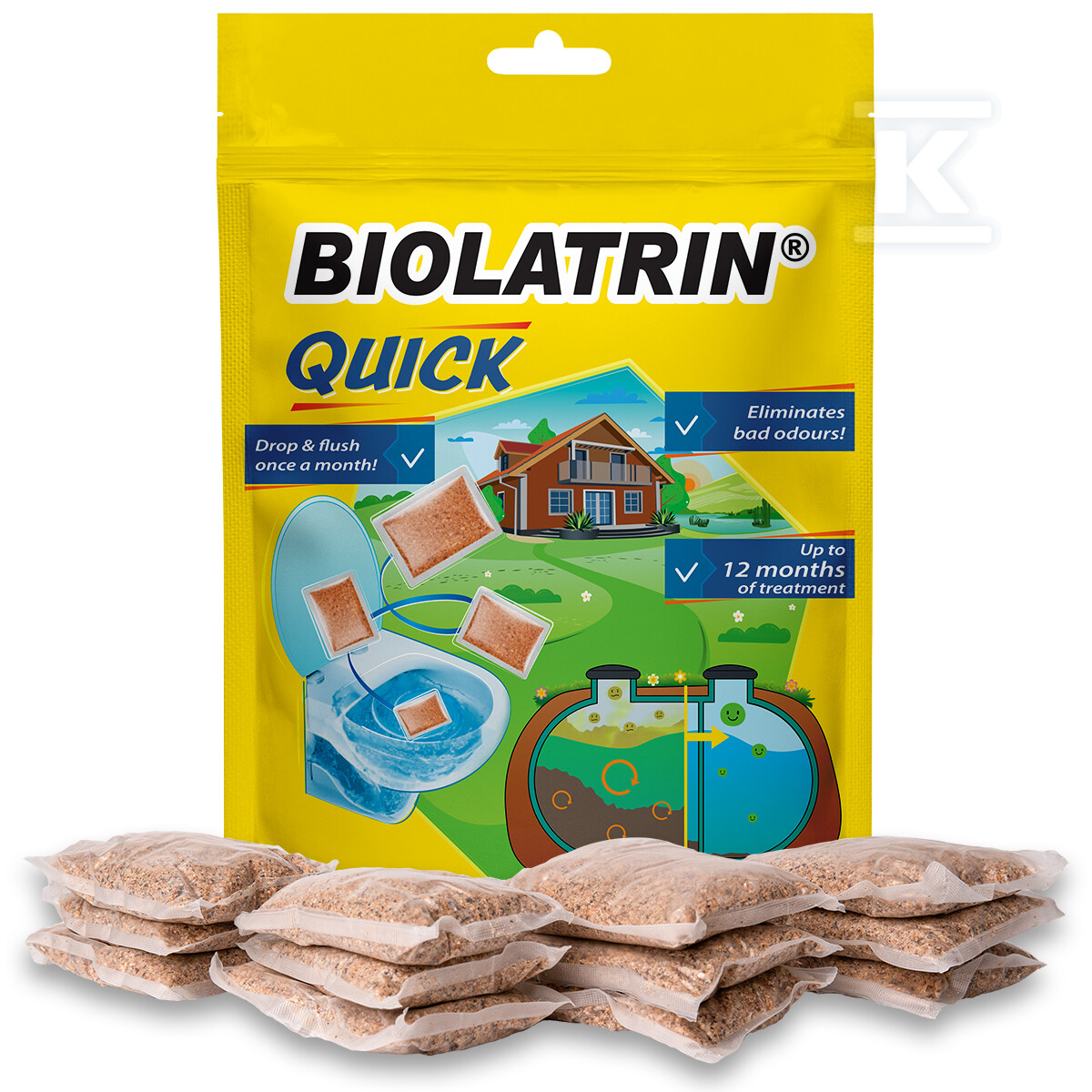 Preparat biologiczny BIOLATRIN QUICK12, saszetki rozpuszczalne 12×33.33g, do szamb i przydomowych oczyszczalni ścieków 5901549121094