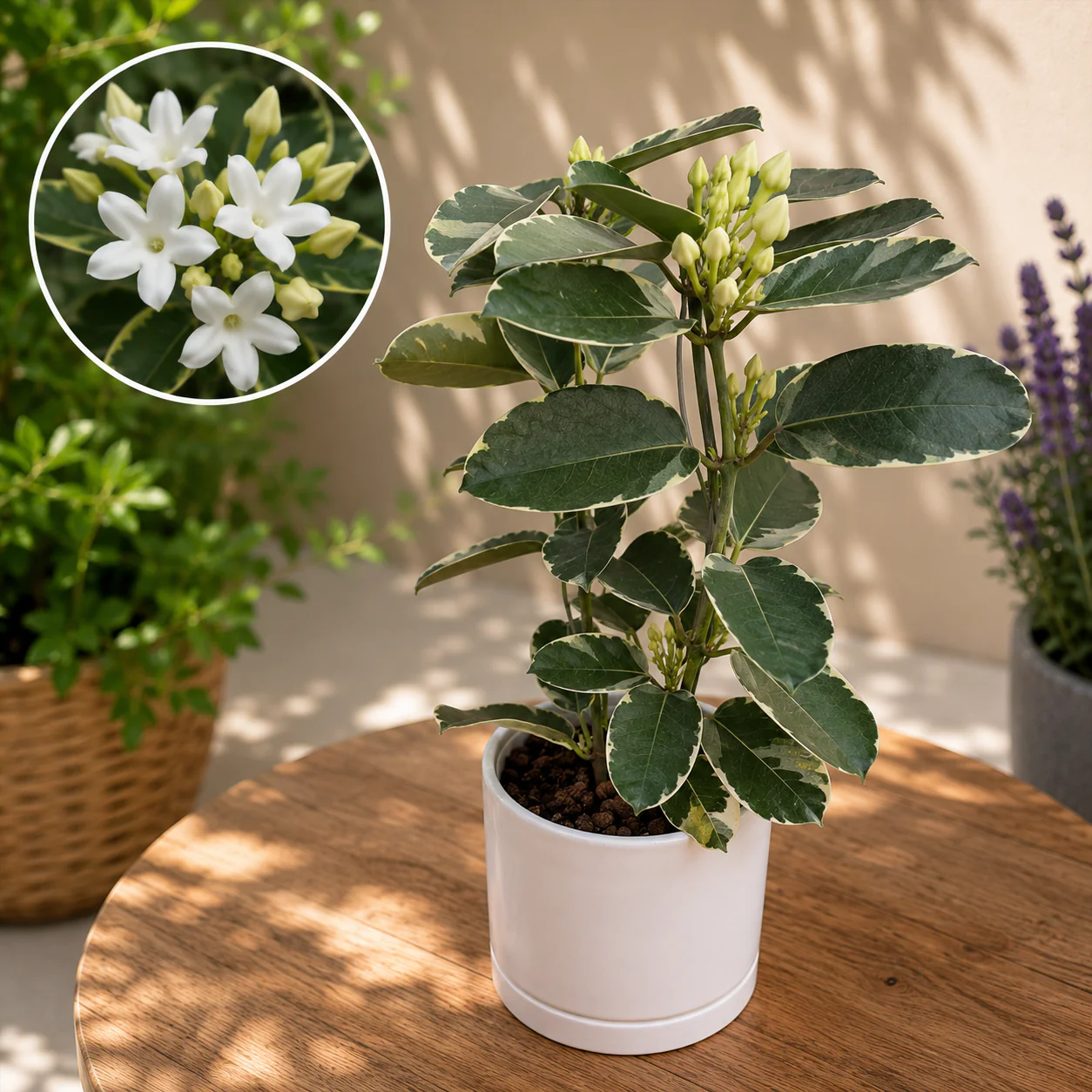 Stephanotis floribunda ‘Alpine’ (Albo variegata) – Iasomia de Madagascar (parfumata)