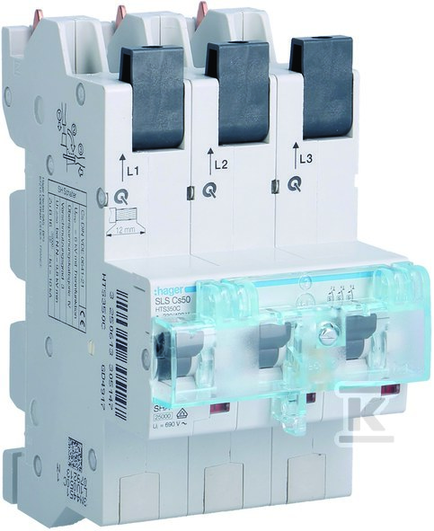 Wyłącznik nadprądowy selektywny 3P, Cs, 50 A, szyny Cu 40-12×5/10 mm HTS350C