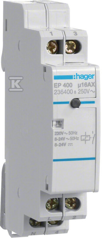 Przekaźnik bistabilny elektroniczny 2 wejścia 8-24VAC/DC + 230VAC 1NO 16A EP400