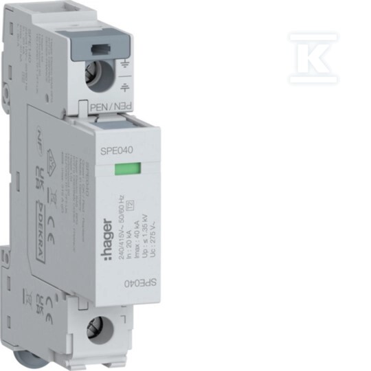 SPD Ogranicznik przepięć T2 1P sieć TNC In=20kA Imax=40kA Up?1,35kV SPE140