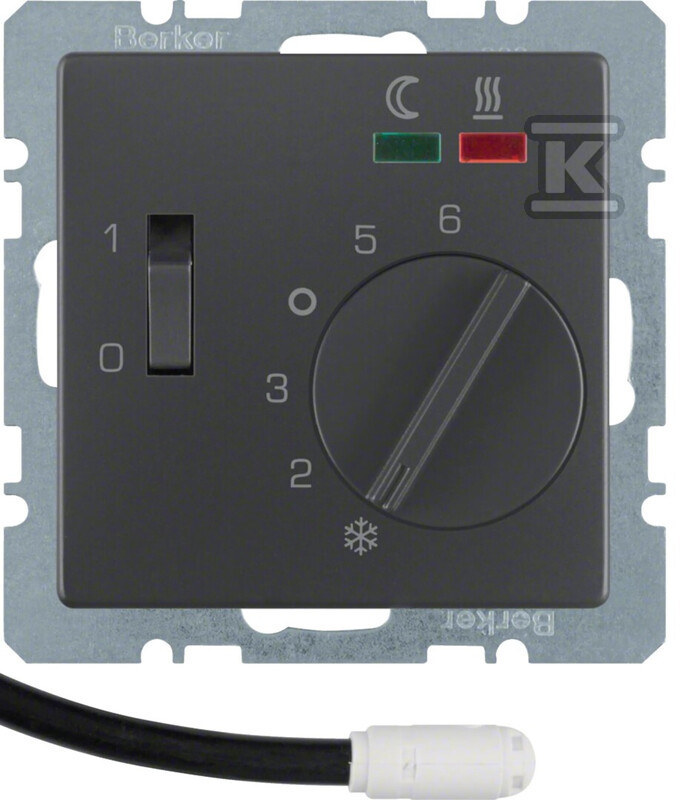 Regulator temperatury podłogi ze stykiem zwiernym, element centralny, LED, antracyt, aksamit, lakierowany, Q.X 20346086
